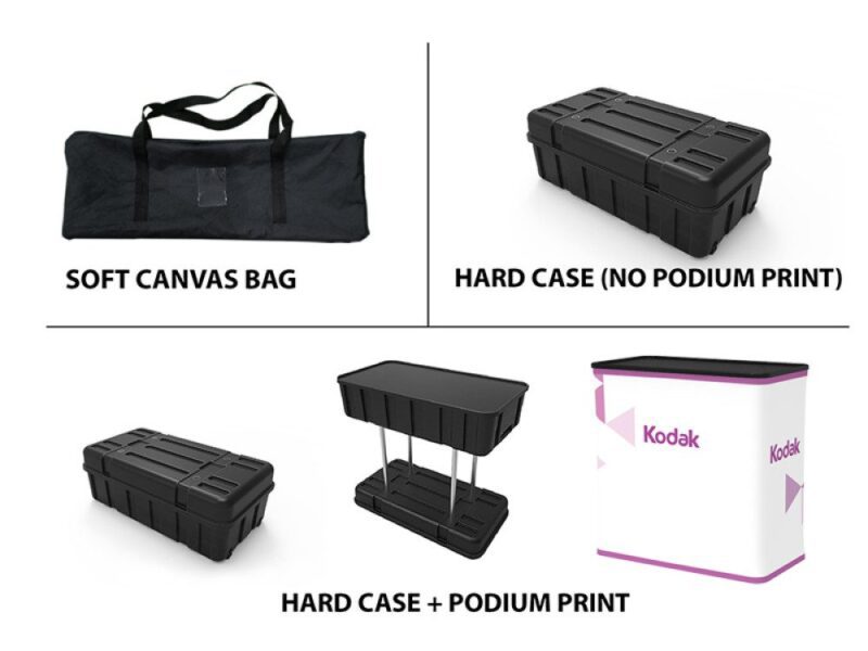 Display case, bag, & printed podium.