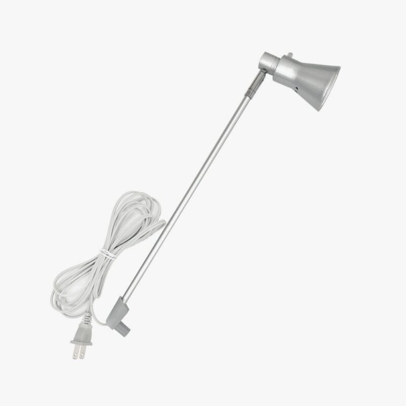 Silver adjustable display light with cord.