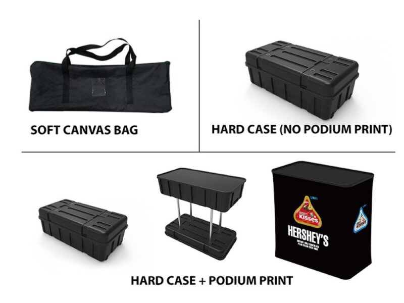 Display case, bag, and printed counter.