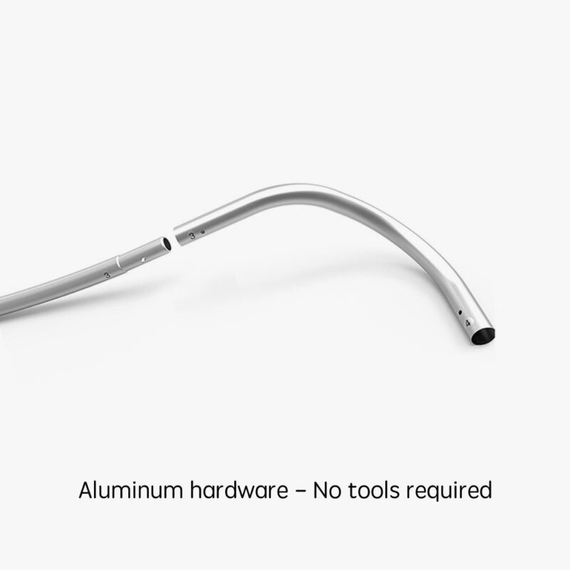 Aluminum hardware, tool-free assembly.