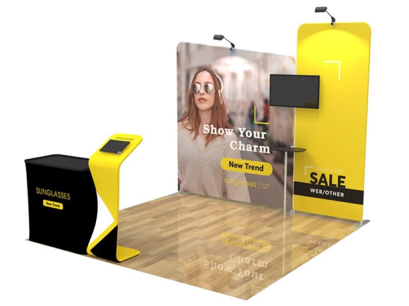 Sunglasses trade show booth display.