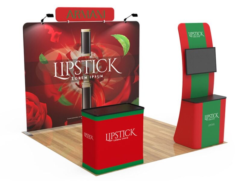 Red lipstick trade show booth display.