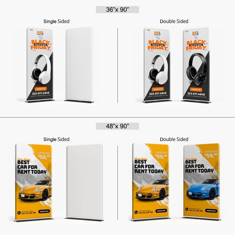 Retractable banner stands, single and double sided.