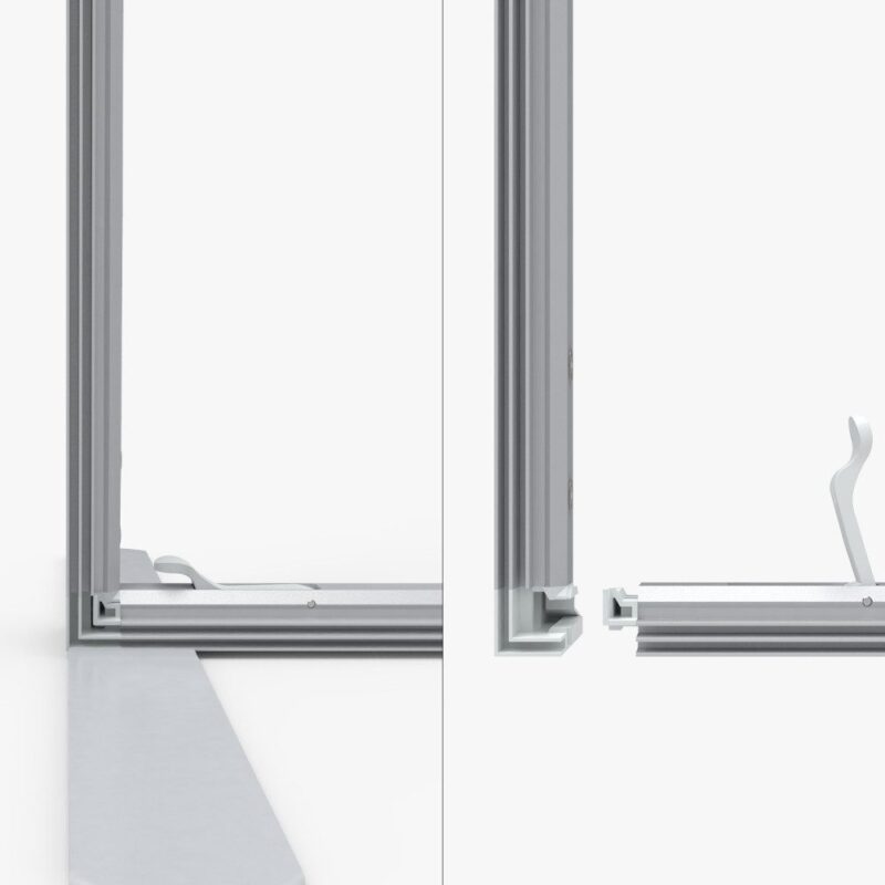 Aluminum frame corner assembly details.