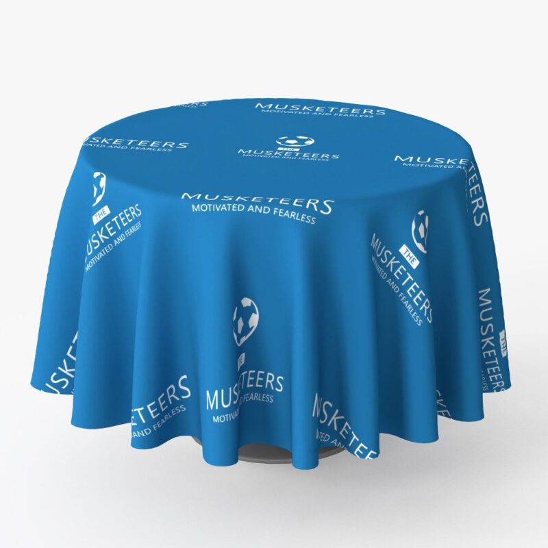 Blue tablecloth: Muskeeters, motivated and fearless.
