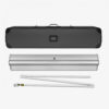 Retractable banner stand with carrying case.