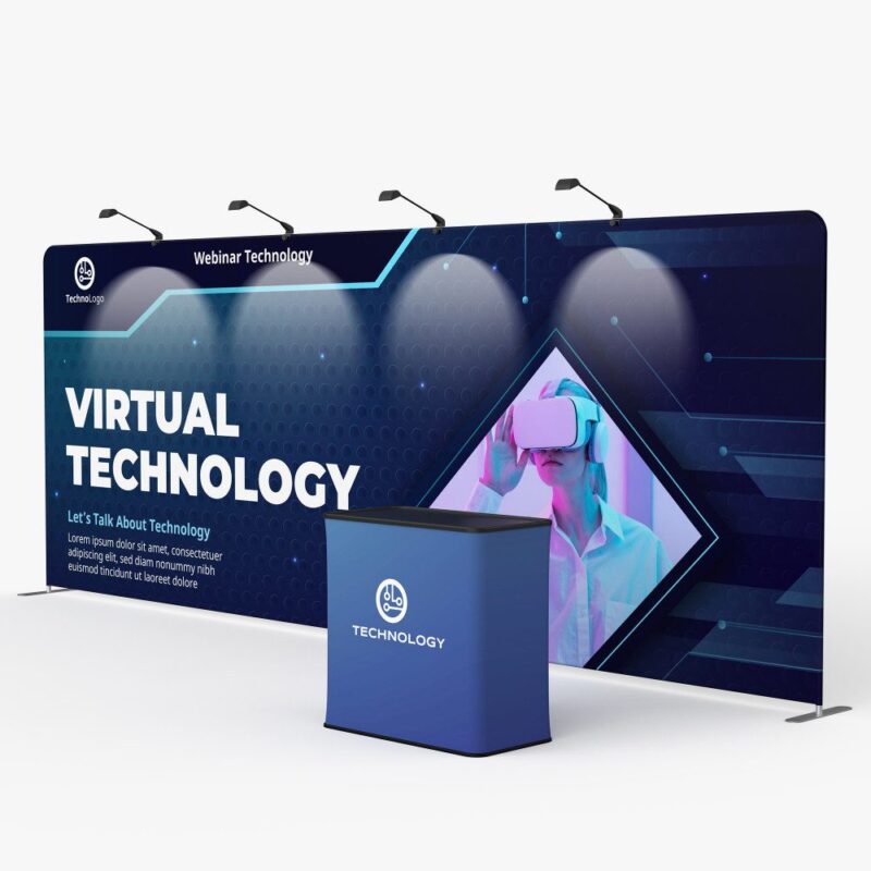 Virtual technology webinar booth display.