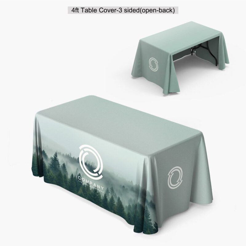 4ft printed table cover, 3-sided.