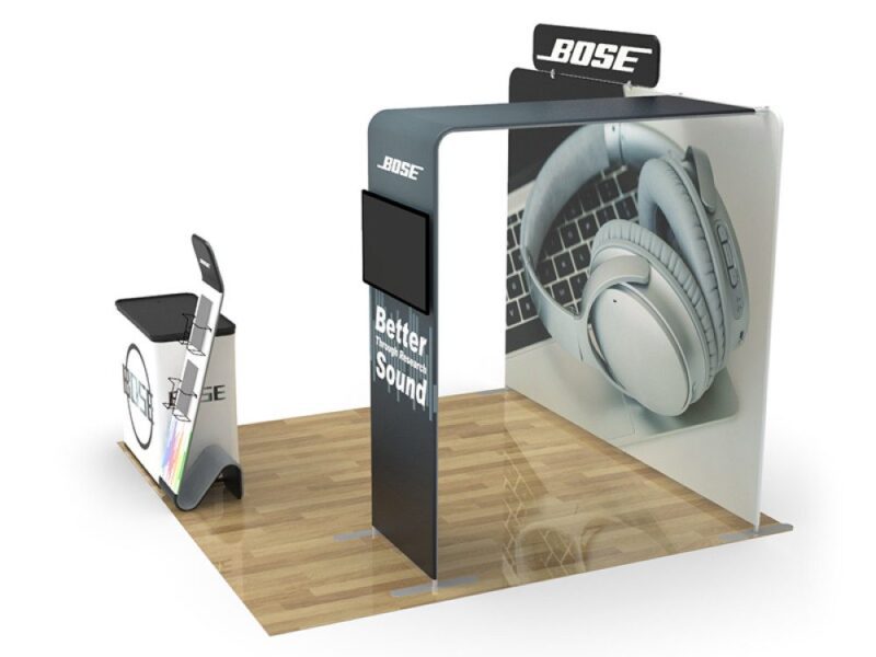 Bose trade show booth with headphones.