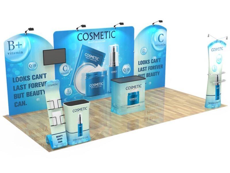 Cosmetic trade show booth display.