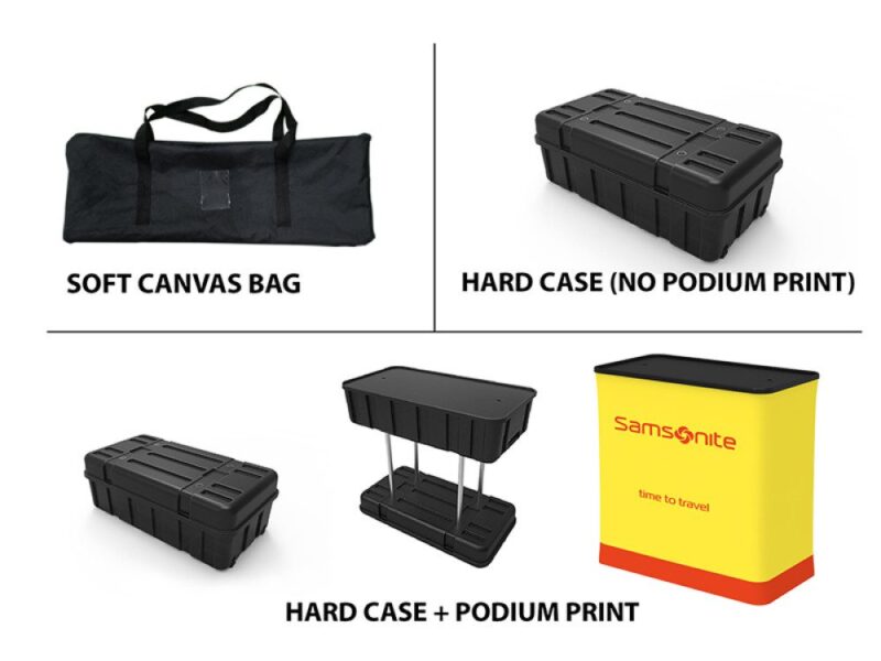 Display case options: bag, hard case, printed case
