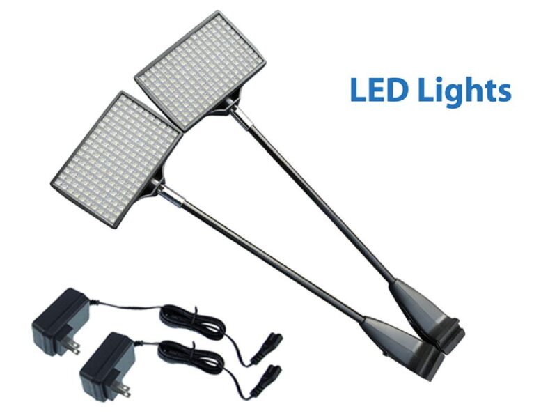 Pair of LED clip lights with power adapters.