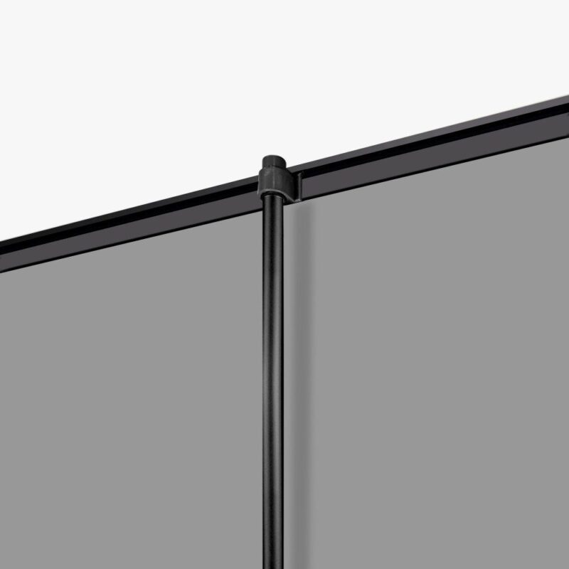 Here's an alt tag for the image: Black retractable banner stand detail.