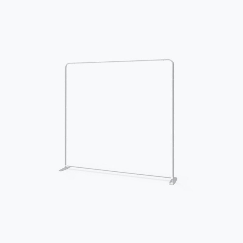 Here's an alt tag for the image: `Blank fabric trade show display`