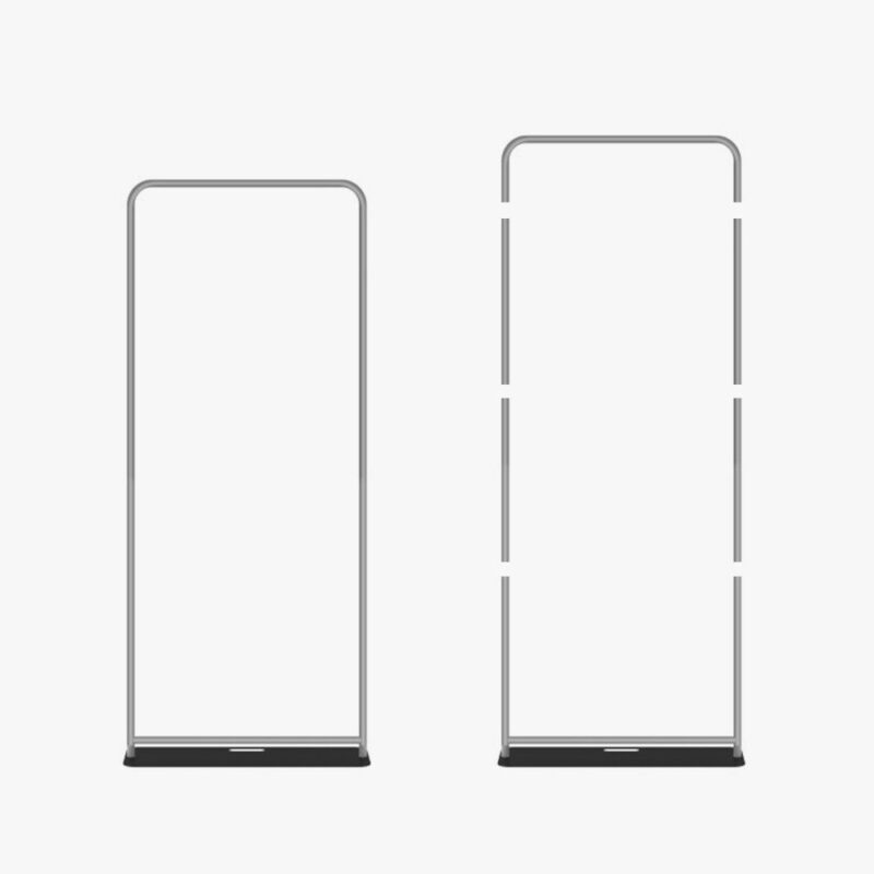 Two blank retractable banner stands.