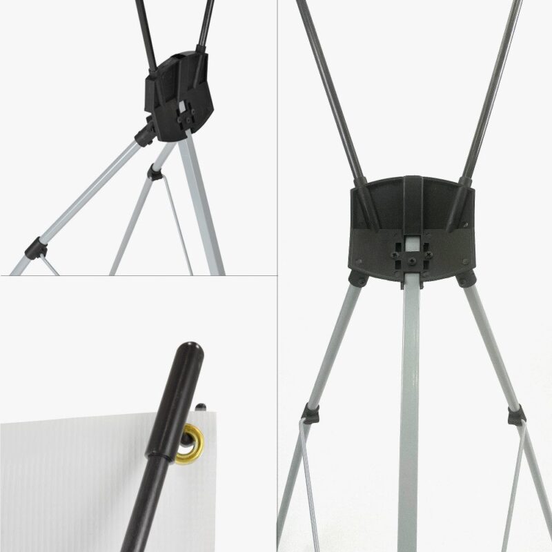 Retractable banner stand assembly details.