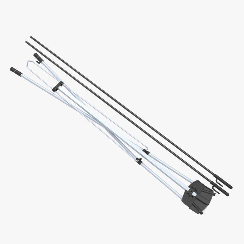 Disassembled retractable banner stand.