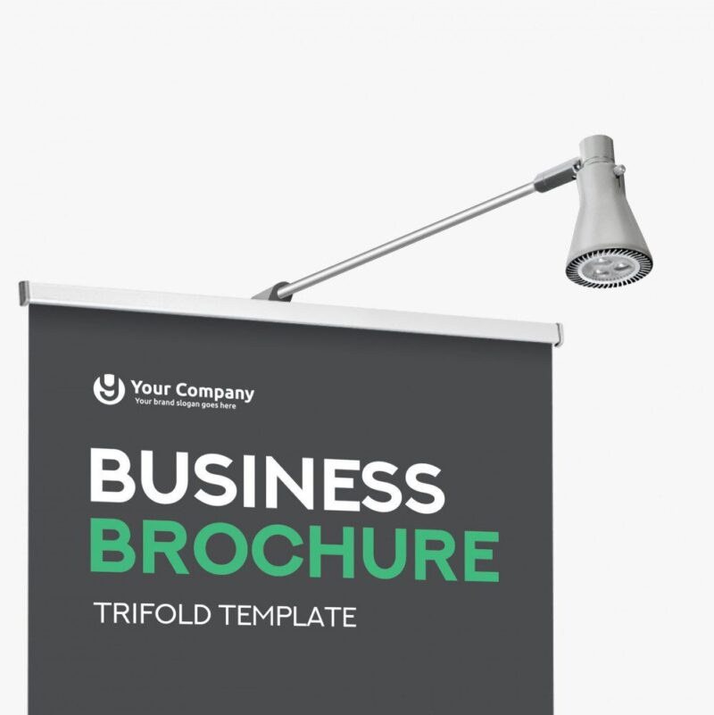 Trifold business brochure template with light.