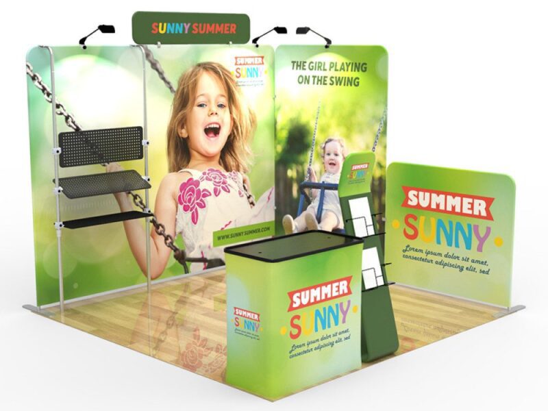 Summer sunny trade show booth display.