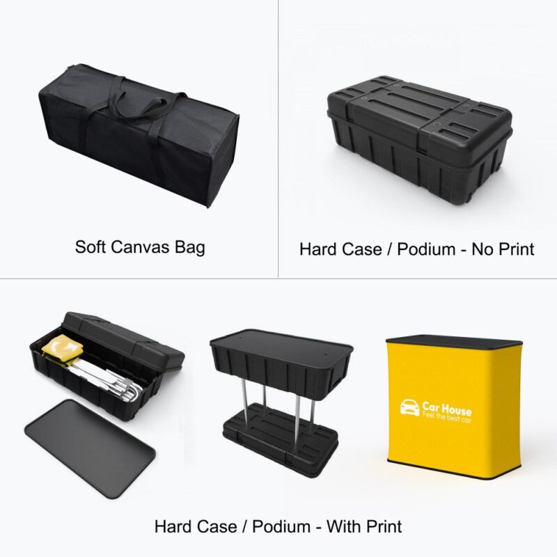 Here's an alt tag for the image: Portable display case options.