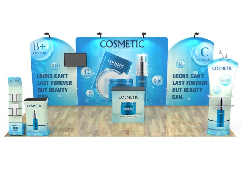 Cosmetic trade show booth display.