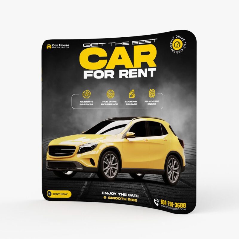Yellow SUV rental ad: safe & smooth ride.