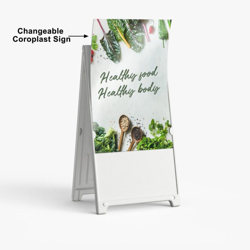 Healthy food, healthy body sign.