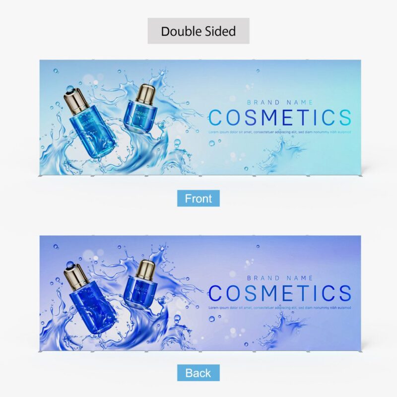 Double-sided cosmetics banner ad.