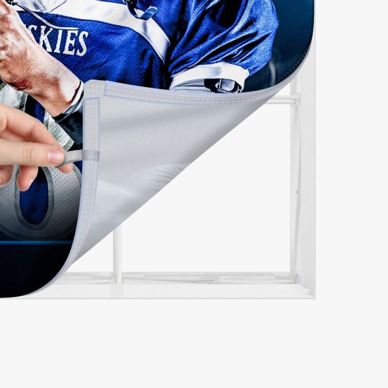 Football player on pop-up banner.