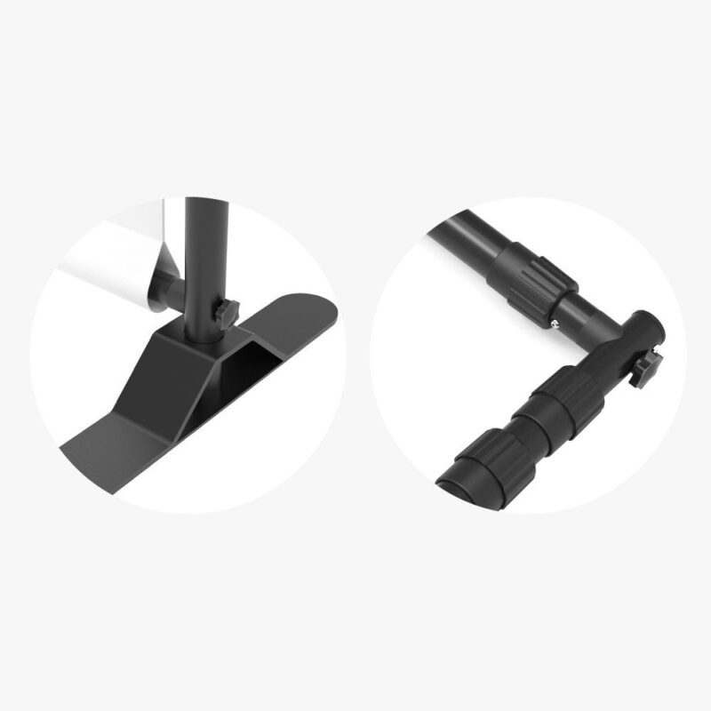 Retractable banner stand assembly details.