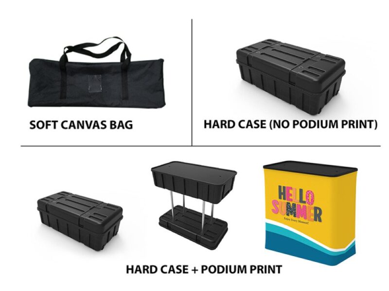 Display case, bag, and printed podium.
