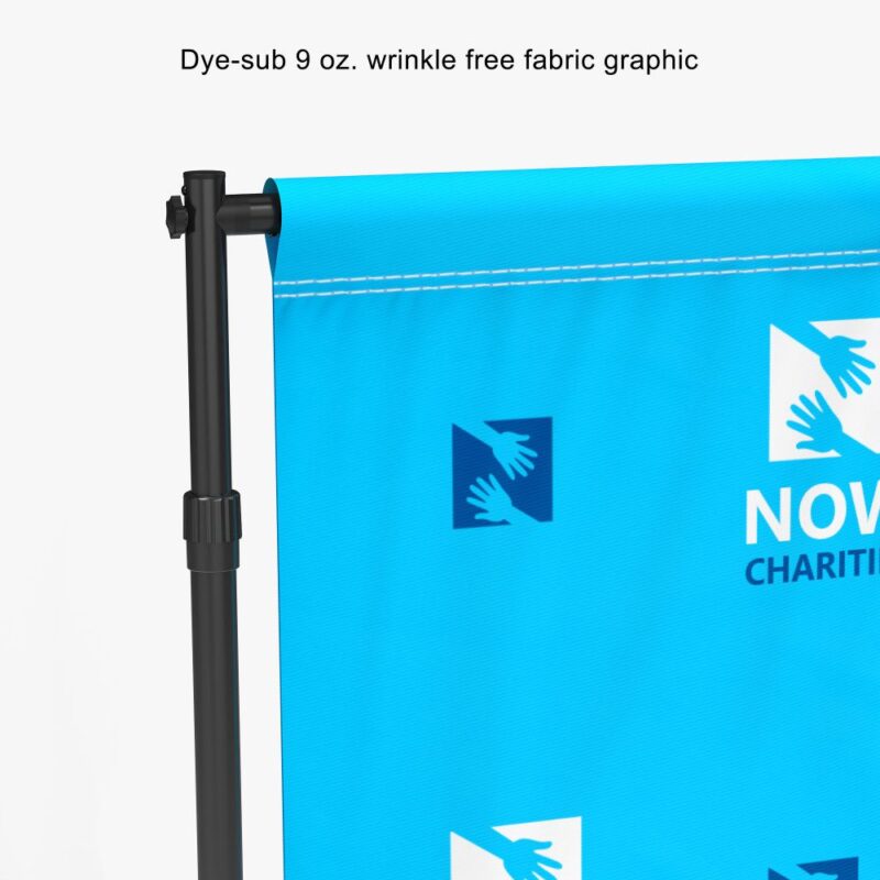 Blue fabric banner, charity graphic.
