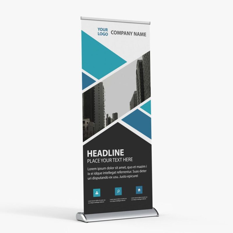 Retractable banner: company name and headline.