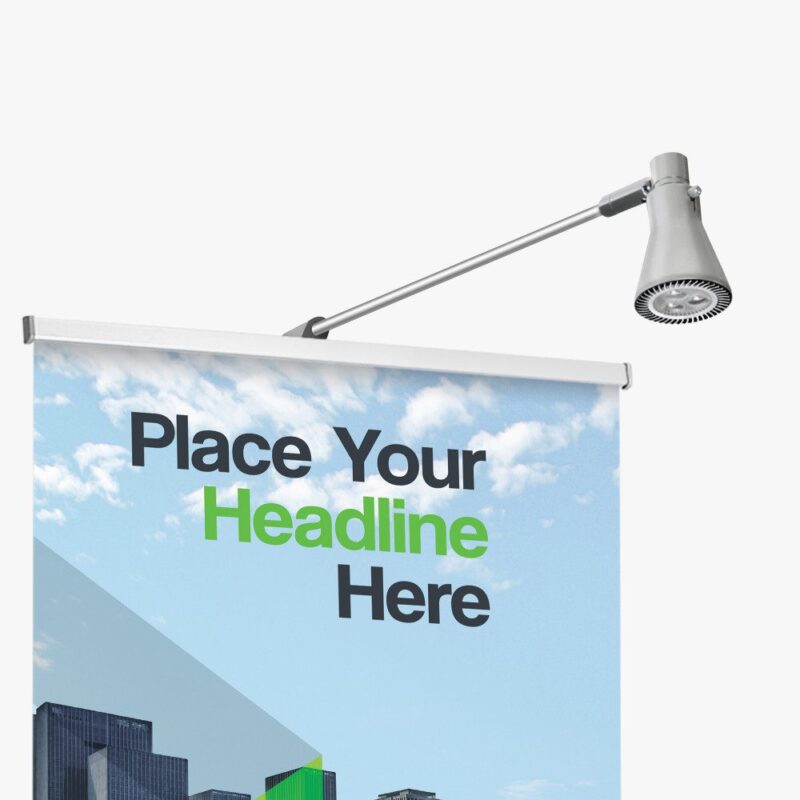 Here's an alt tag for the image: Lit retractable banner mockup.