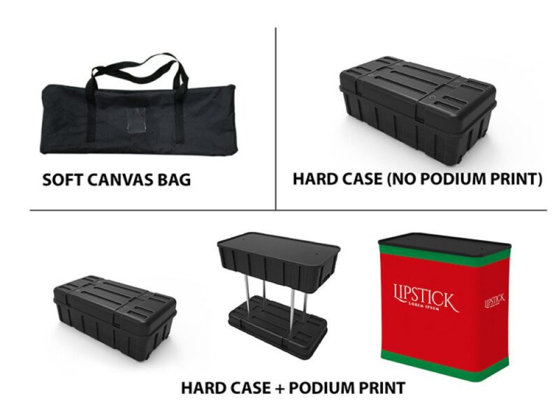 Display case, bag, and printed podium.