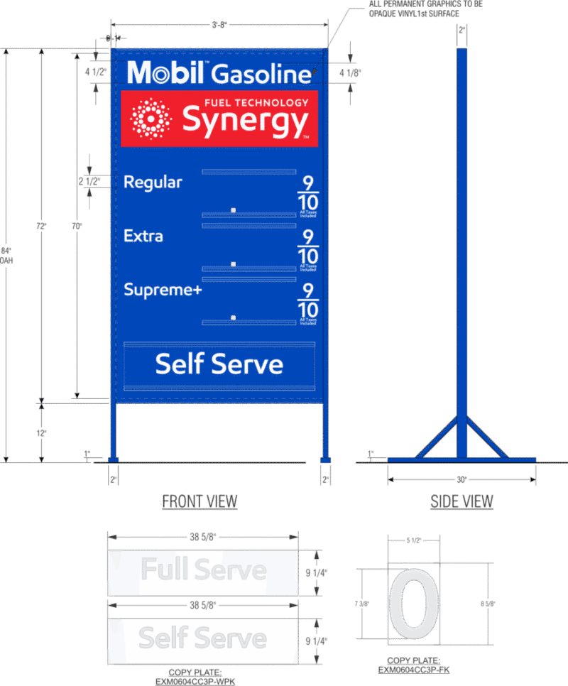 Mobil gas price sign, self-serve.